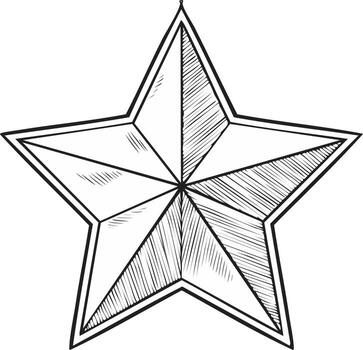 Five Pointed Star Shape Sketch Style, Vintage Decorative Element vector