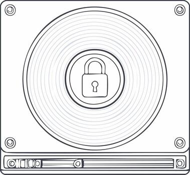 Outline Illustration of Secured Hard Drive Disk for Cyber Security and Data Privacy Concept vector