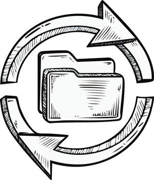 contorno carpeta con flechas en circular movimiento - datos transferir, sincronizando, sincronizando, compartiendo concepto vector