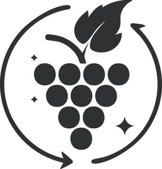Grape illustration in a circular arrow with leaves and star sparkles vector