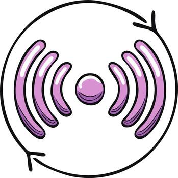 Stylized purple sound waves or wireless signal within repeating circular arrow vector