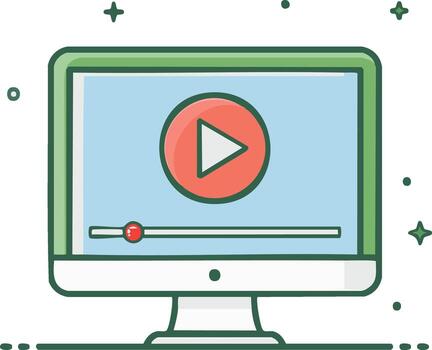 Computer monitor with play button and progress bar, internet or media streaming vector