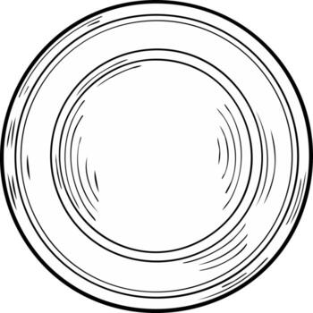 Monochrome Outline of Plate Drawing with concentric circles, minimalist sketch of dish, graphic illustration of simple dining circle vector