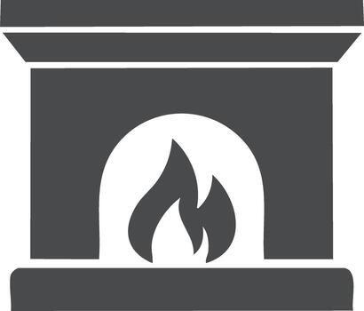 Fireplace with burning fire , simple minimalistic graphic icon, comfort and warmth concept design element, flames vector