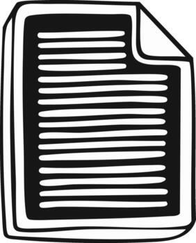 Hand-drawn doodle of a paper document stack. Simple black and white line art icon for paperwork vector