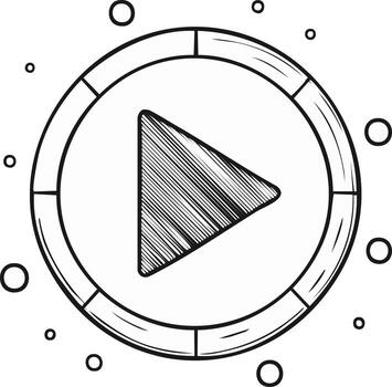garabatear jugar botón con segmentario círculo, mano dibujado elemento de diseño, redondo medios de comunicación símbolo vector