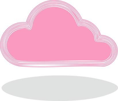 Whimsical pink cloud illustration with a hand drawn sketch border floating with a soft shadow vector