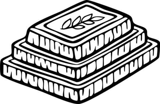 Monochrome three level structure with leaf emblem Ancient architectural design vector