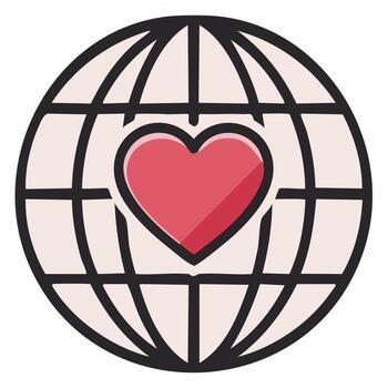 Simple icon of a globe with a heart symbolizing world peace, love, and global unity vector