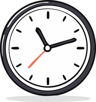 Clock face displaying time with hour, minute, and second hands showing time ticking in a cartoon style illustration vector