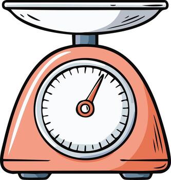 Retro Pink Kitchen Scale Weighing Ingredients with Analog Dial Display and Empty Weighing Pan vector