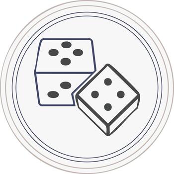 Two outline dice inside a double circular border symbolizing luck and chance vector