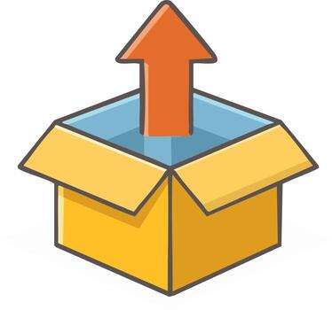 Red Arrow Pointing Up Out of Open Yellow Box Container Concept vector