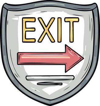 Exit Sign with Arrow in Cartoon Style on Shield Shape Emergency Direction vector