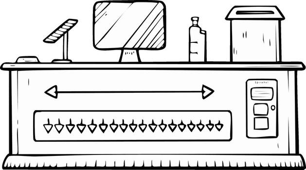 Stylized Check-out Counter with Arrows and Buttons in Line Art Style vector