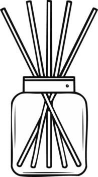 A simple line drawing of a home fragrance reed diffuser bottle with aroma sticks vector