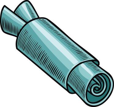 Blue rolled towel with swirling pattern inside isolated on white background in a retro cartoon style vector