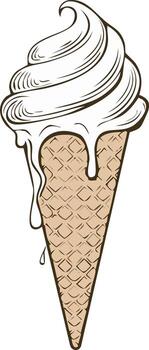 Illustration of a Melting Ice Cream Cone with Waffle Texture, Drip, and Swirl vector