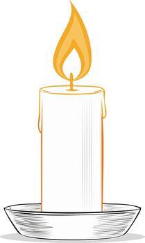 Burning candle with a flame in a sketched style vector