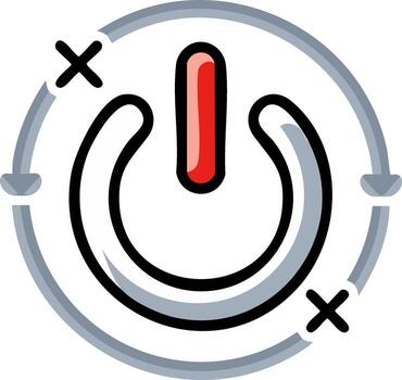 Interface power button icon illustration with red active status and surrounding abstract elements vector