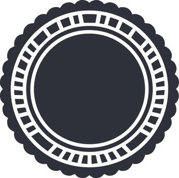Circular badge emblem with decorative scalloped border, and a blank dark circle in center vector