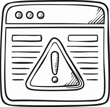 Doodle Style Computer Window Displaying Triangular Warning Icon with Exclamation Point vector
