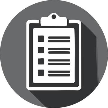 To Do List on a Clipboard with Items and Lines, Gray Round Icon, Checklists Tasks Planning Goals vector