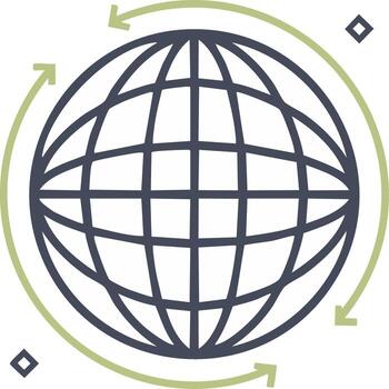 Global connection and worldwide business icon with circular arrows symbolizing logistics and communication vector