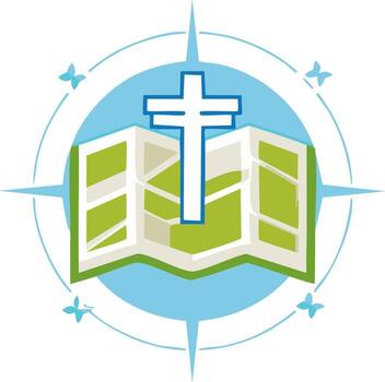 Christian cross on a map with a compass rose symbolizing a spiritual journey and faith based guidance vector