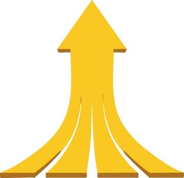 Abstract illustration of multiple golden arrows merging into a single point vector