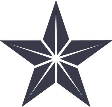 Modern geometric star icon with five points and faceted design. Simple dark gray crystal shape or symbol vector