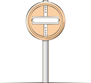 Hand drawn illustration of a blank circular road sign with an empty arrow banner for custom text vector