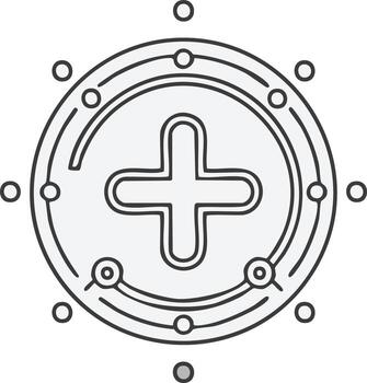 Futuristic medical technology symbol with a plus sign inside a circular circuit board design vector