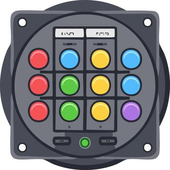 Abstract control panel with colorful buttons and lights, cartoon illustration vector