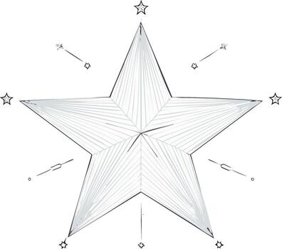 Shiny star shape with rays and little stars, handdrawn geometric elements on white background vector