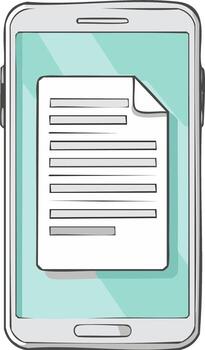 Hand drawn illustration of a smartphone displaying a document with text lines vector
