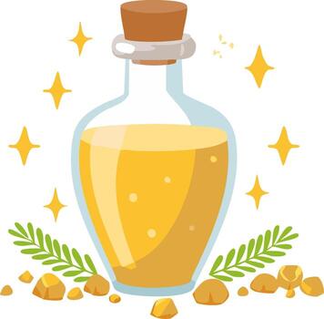 Magical potion in a bottle with sparkles and golden elements vector