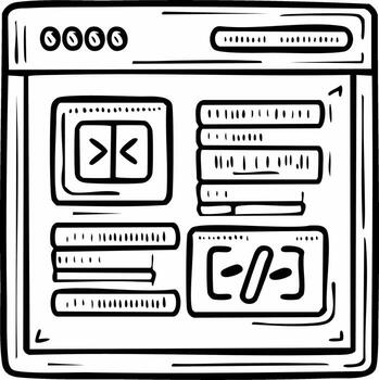 garabatear estilo ilustración de un software ventana demostración programación código y interfaz elementos vector