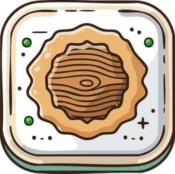 Stylized wood slice illustration in a modern rounded square frame with green dots and abstract details vector