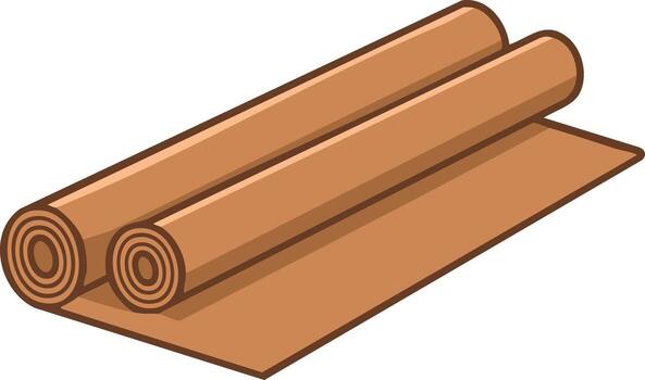 Two brown paper rolls partially unrolled in a simple graphic art style vector
