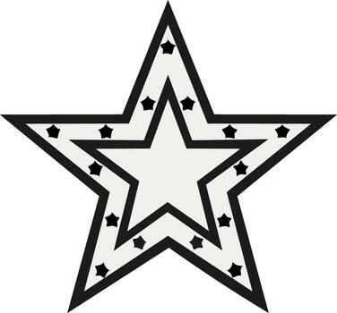 Black and white decorative star with a nested geometric design and a border of smaller stars vector