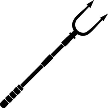 Black silhouette of a trident with a long shaft and two sharp pointed prongs against a white background vector