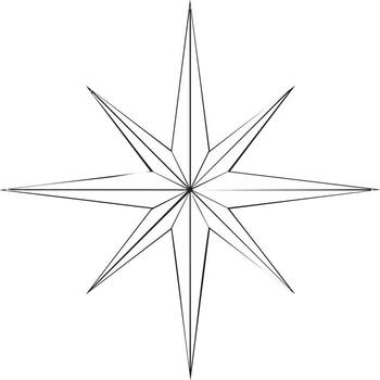 Black eight pointed star illustration representing guidance, celestial navigation, and direction isolated on white vector