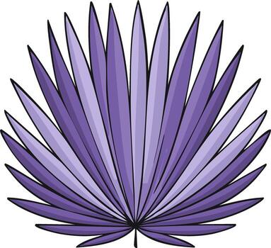Stylized lilac palm fan leaf with radiating segments in botanical design, isolated leaf drawing with sharp lines vector