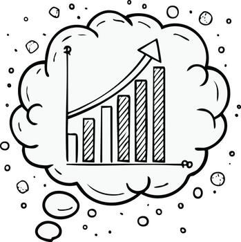 Rising Bar Chart in a Thinking Bubble Graph Growth Progress Business Concept Hand Drawn vector
