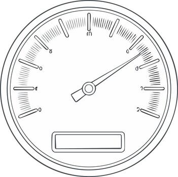 Drawing of a circular gauge with a needle pointing to the middle, measurement device outline illustration vector