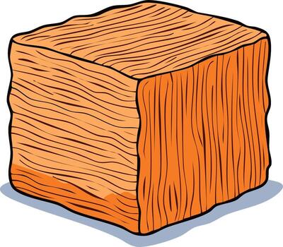 Abstract wooden cube illustration, textured design with highlights and shadow, isolated vector