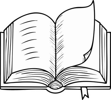 An open book with a leaf on it coloring page vector