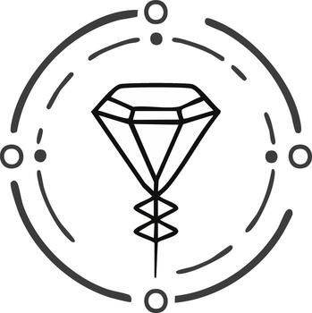 Diamond gemstone design element surrounded by a circular outline and decorative shapes vector