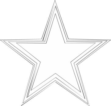 Outline of a five-pointed star shape with three parallel lines, minimalist design vector